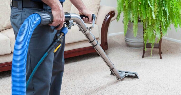 A professional Cairns carpet cleaner steam cleaning a local client's carpets